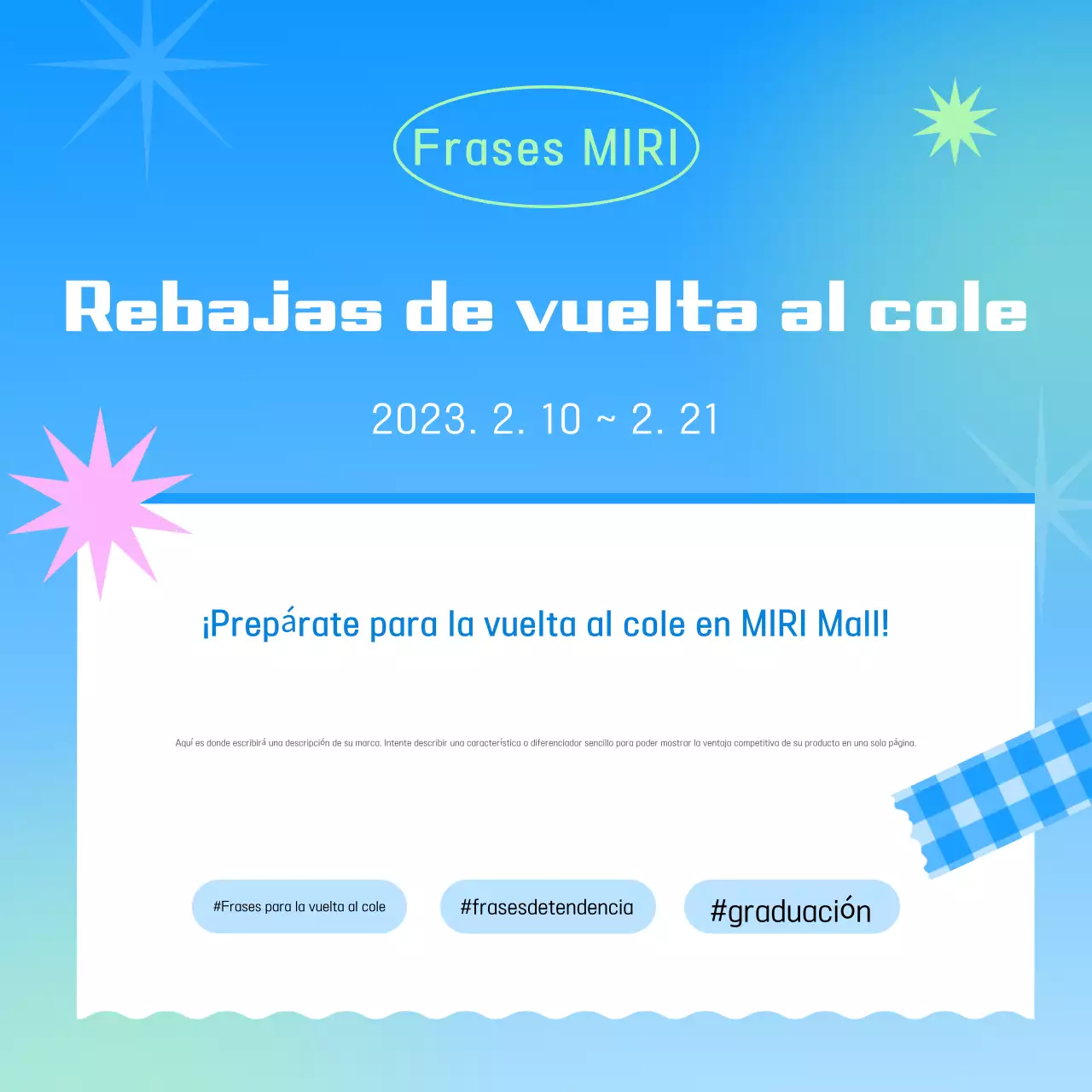 Exposición pop azul claro para la vuelta al cole