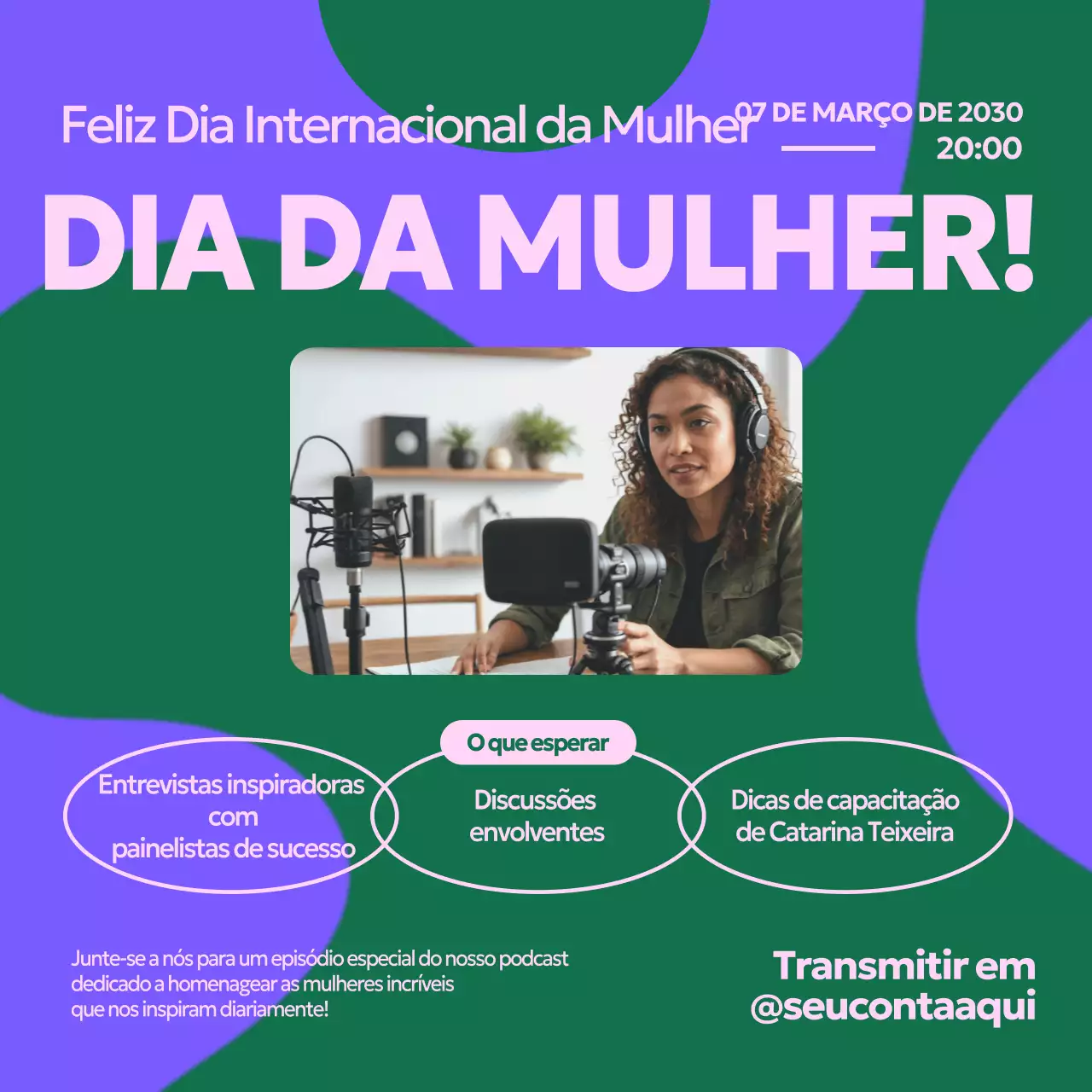 anúncio do podcast purple modern