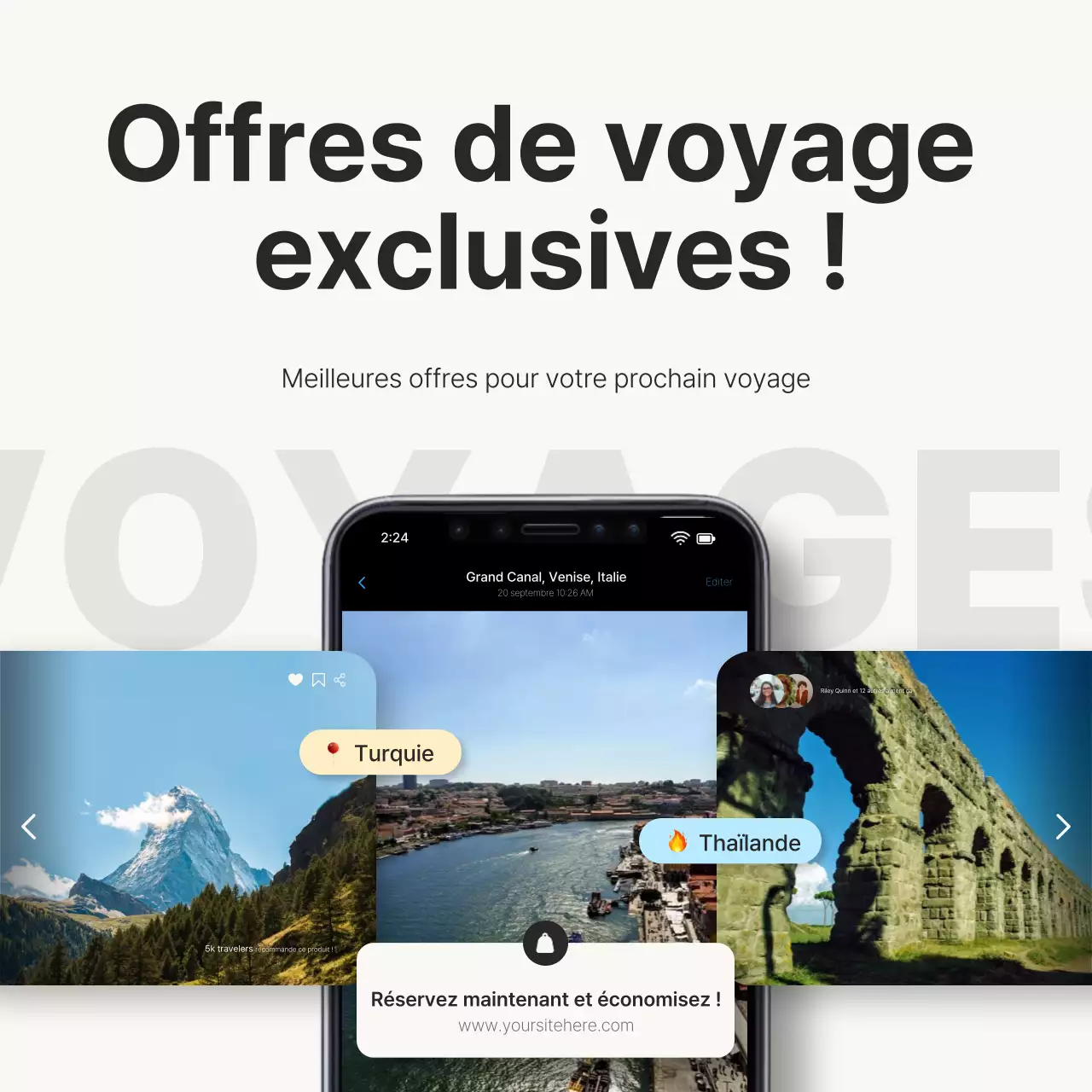 Promotion de voyage moderne en blanc