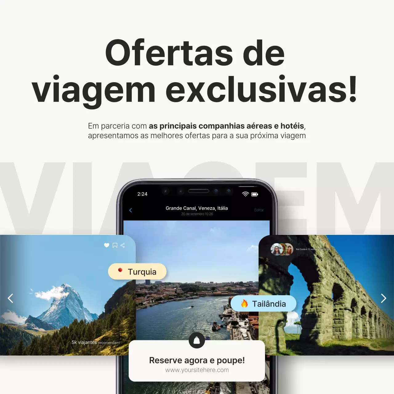Promoção de viagens moderna em branco