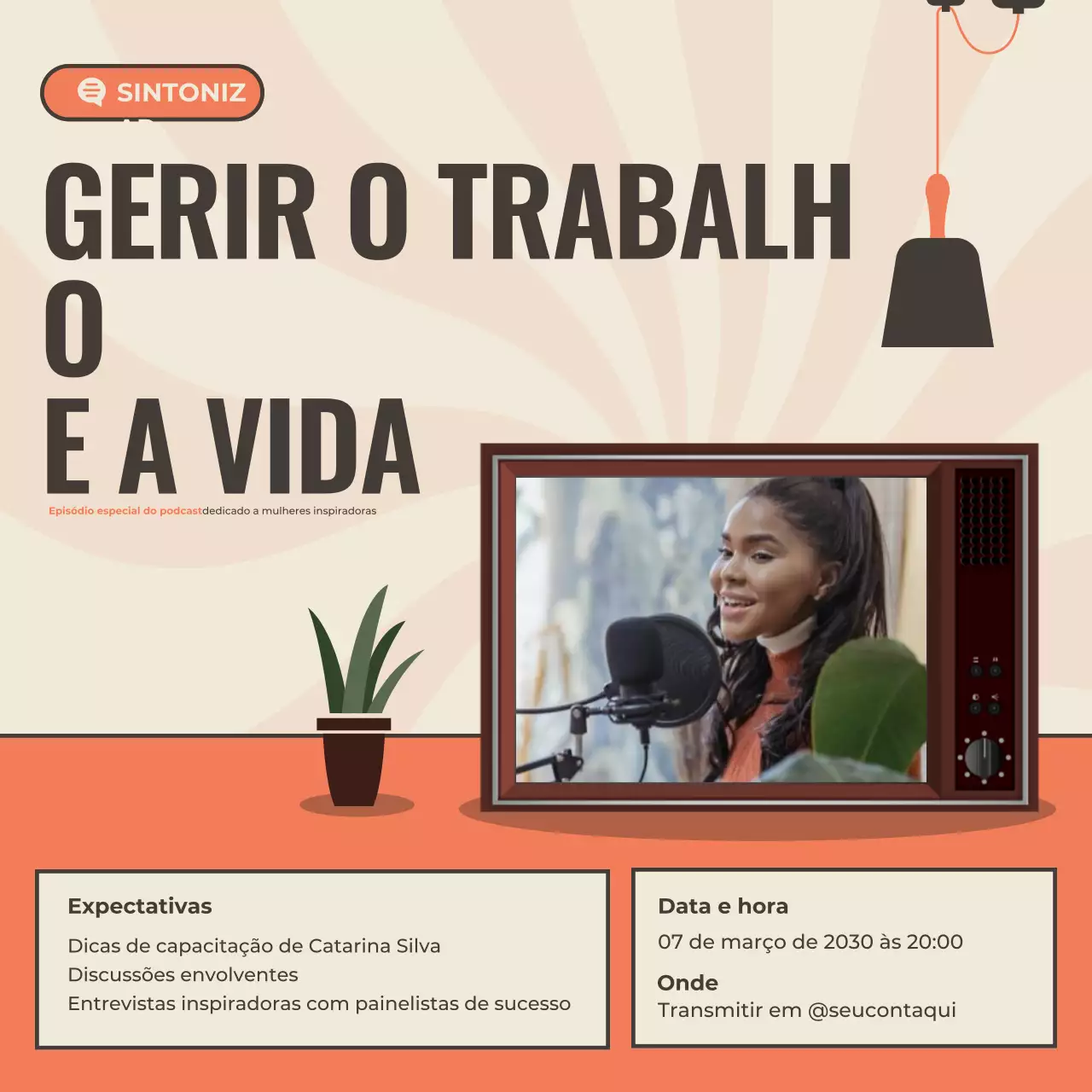 anúncio de podcast moderno bege