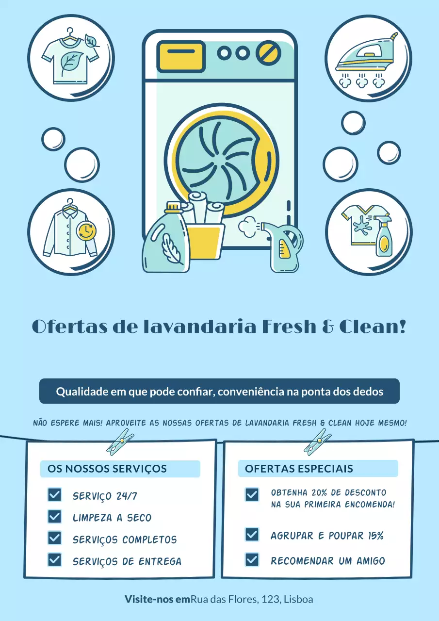 Azul Lavandaria moderna Promoção Anúncio