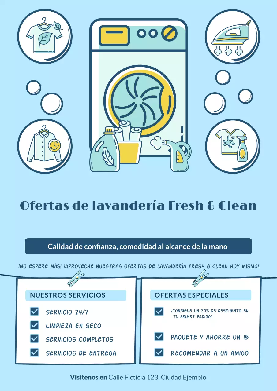 Anuncio de promoción de la lavandería moderna azul