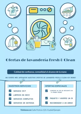 Anuncio de promoción de la lavandería moderna azul