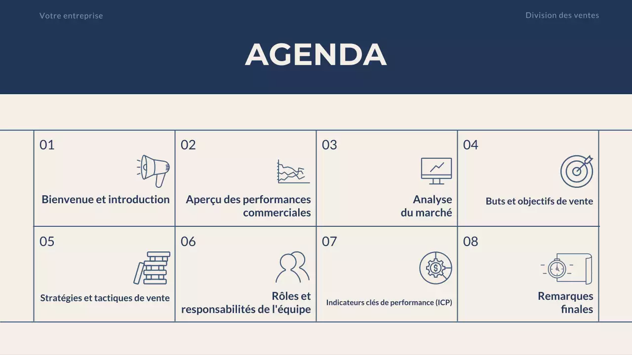 Présentation de la stratégie de vente professionnelle en beige marine