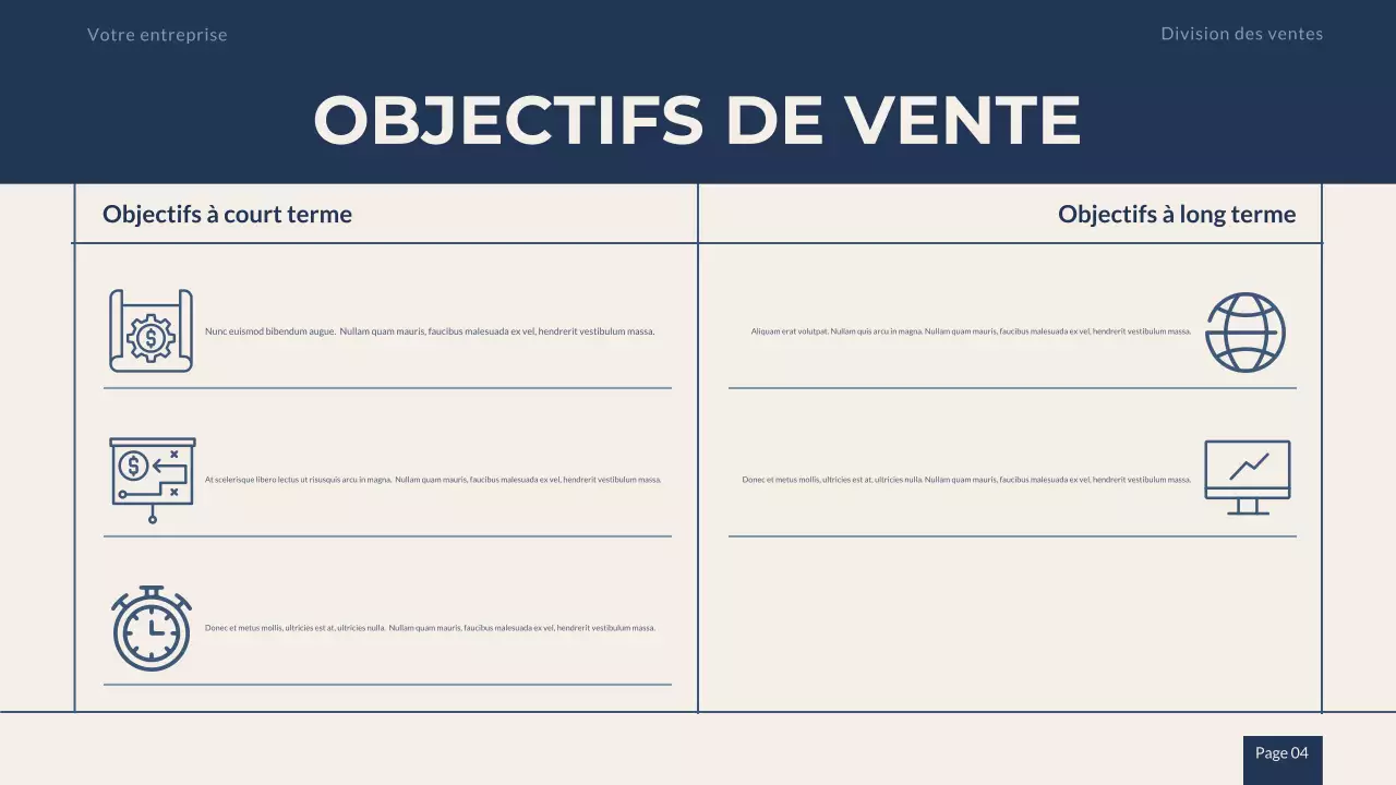 Présentation de la stratégie de vente professionnelle en beige marine