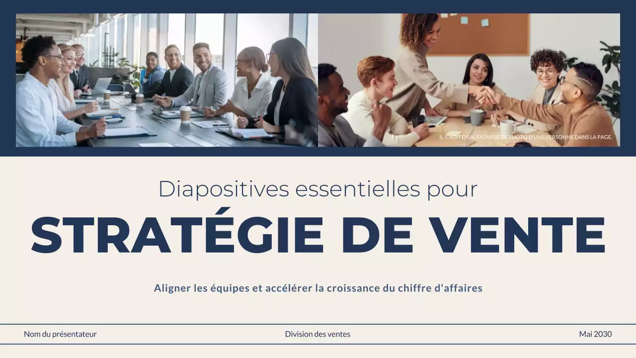 Présentation de la stratégie de vente professionnelle en beige marine