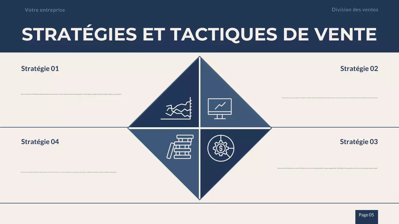 Présentation de la stratégie de vente professionnelle en beige marine
