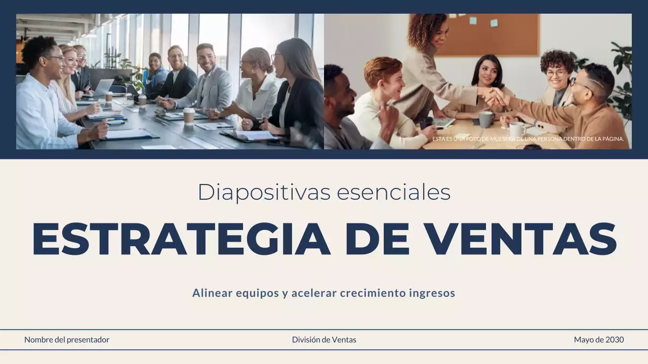 Presentación profesional de estrategia de ventas en beige marino