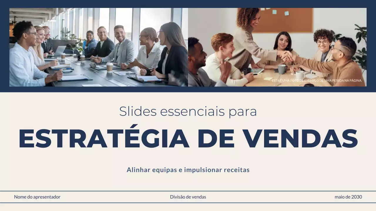 Apresentação de estratégia de vendas profissional bege-marinho