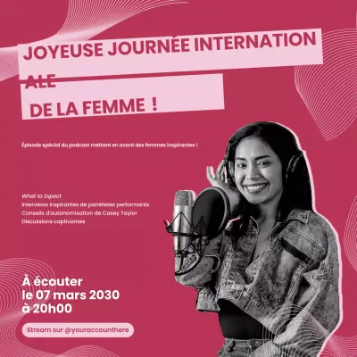 Poste promotionnel rose pour le podcast de la Journée de la femme