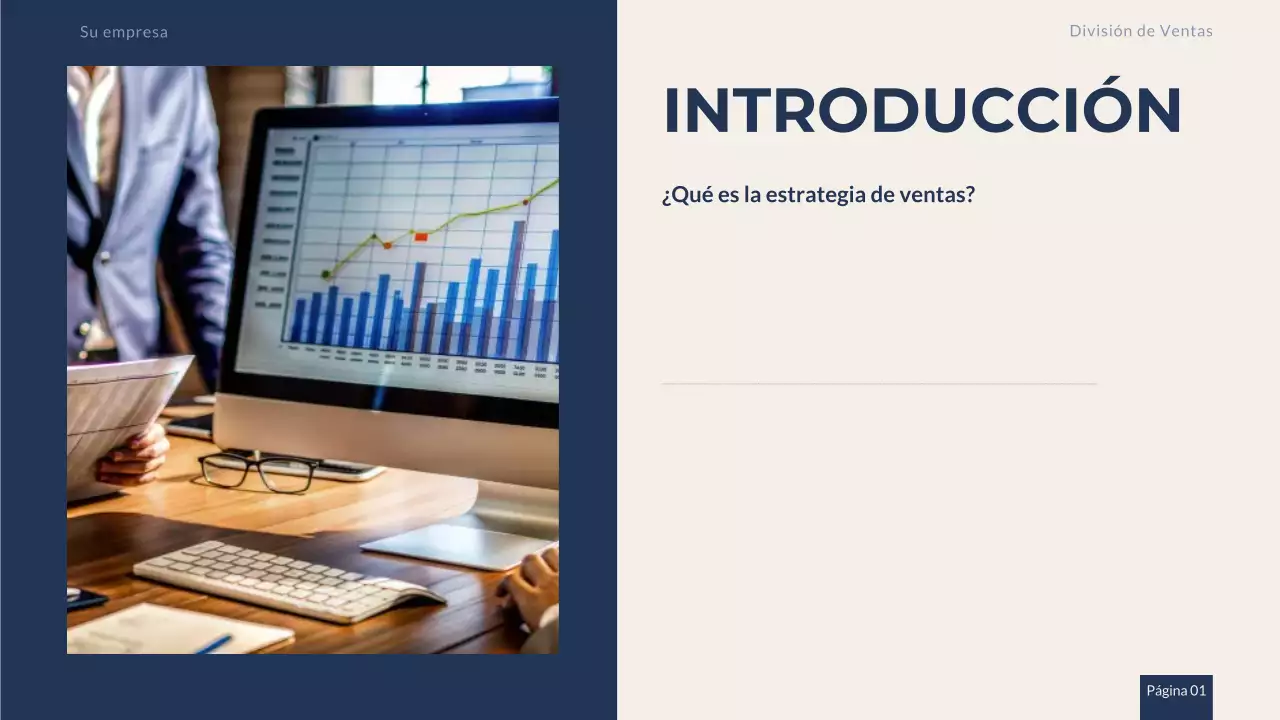 Presentación profesional de estrategia de ventas en beige marino