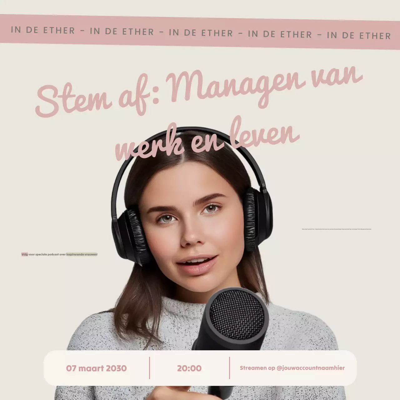 Beige vrouwelijke podcast aankondigingspost