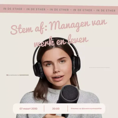 Beige vrouwelijke podcast aankondigingspost