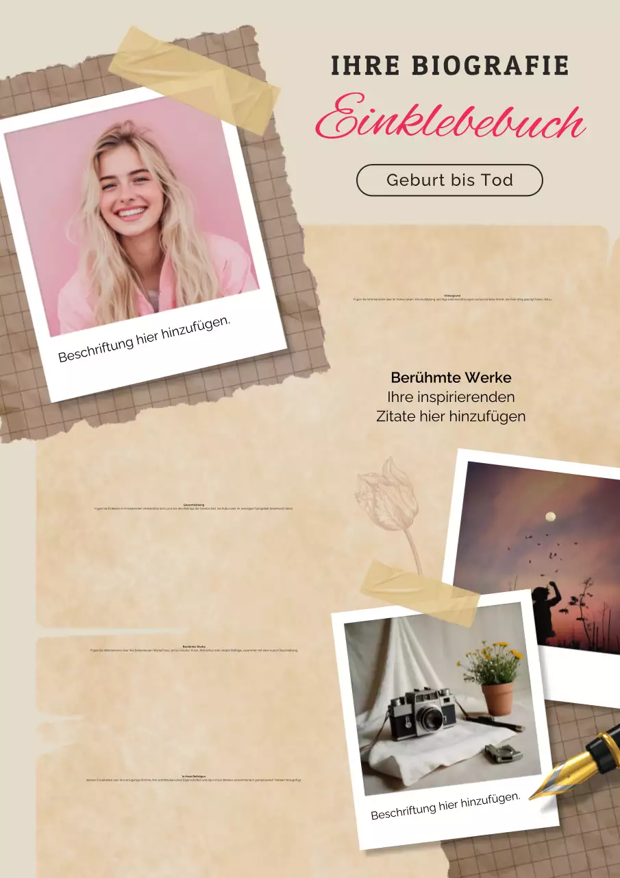 beige vintage biographie scrapbook