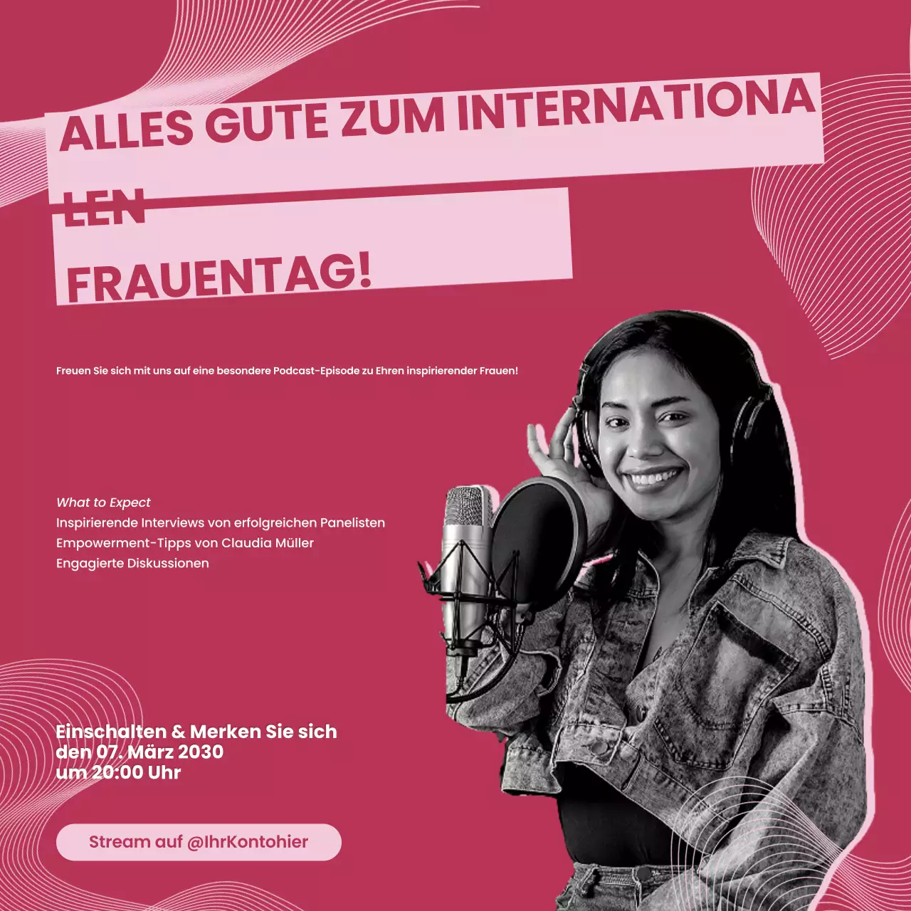 Rosa Werbepost für den Frauentags-Podcast
