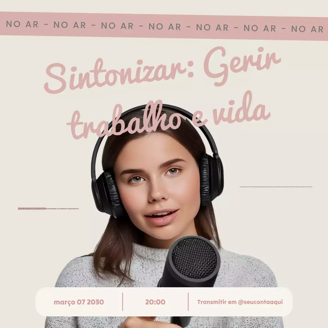 Publicação de anúncio de podcast bege feminino