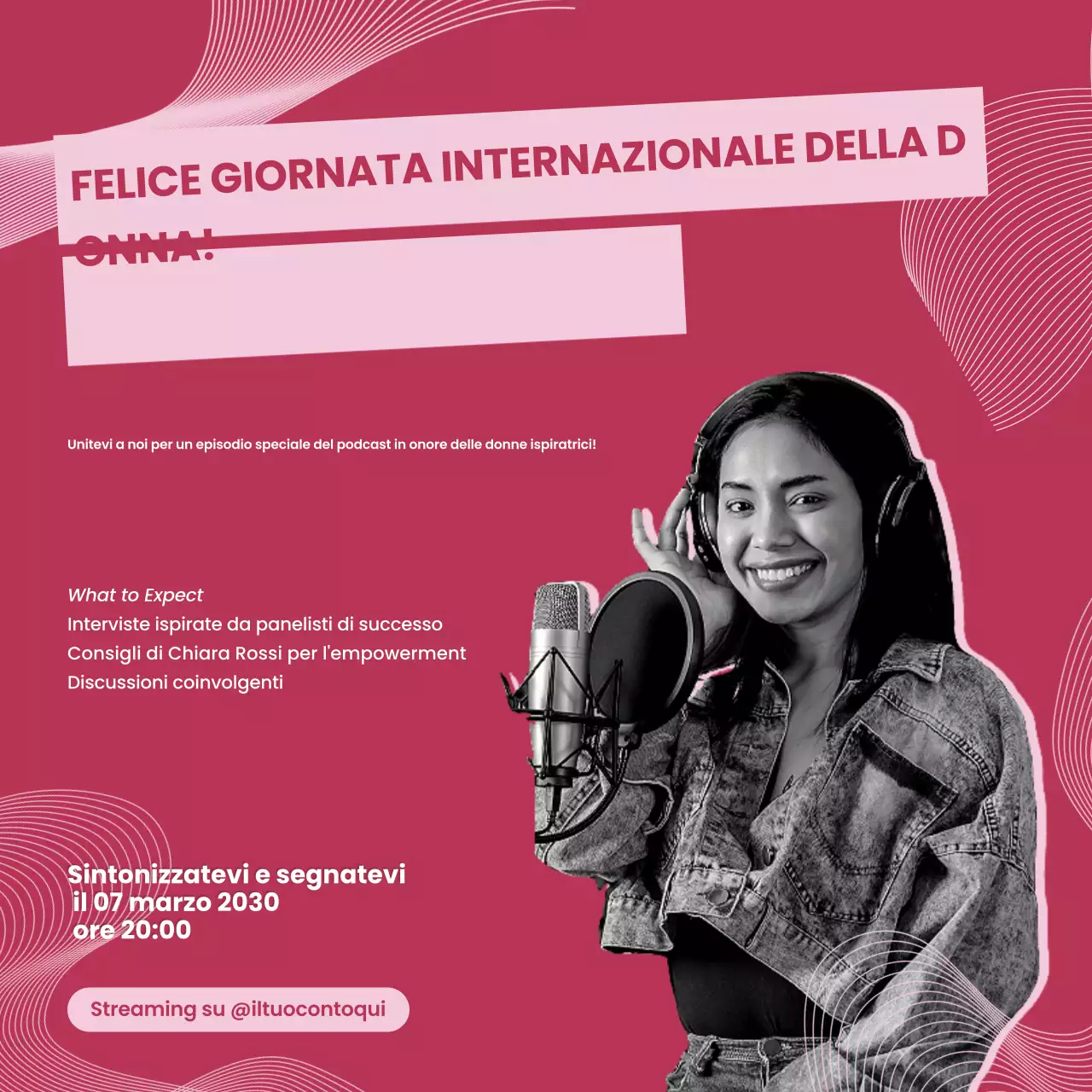 Post promozionale rosa per il Podcast della Giornata della Donna