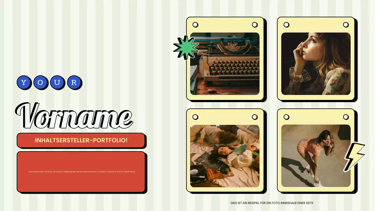 Rote und grüne Retro Vintage Content Creator Präsentation