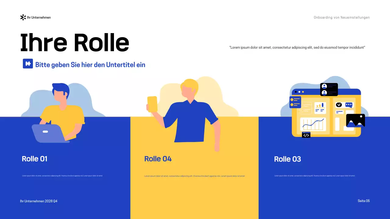 Blau-Gelb Moderner Onboarding-Leitfaden Präsentation