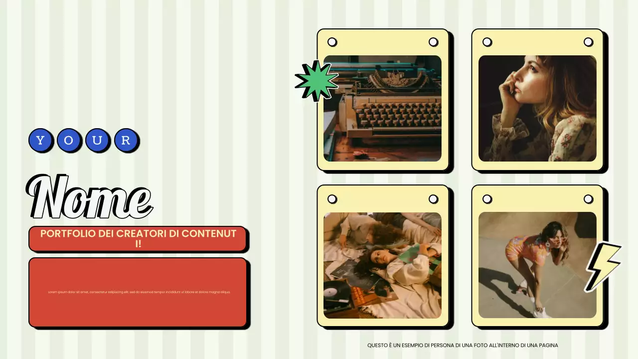 Presentazione del creatore di contenuti vintage retrò rosso e verde