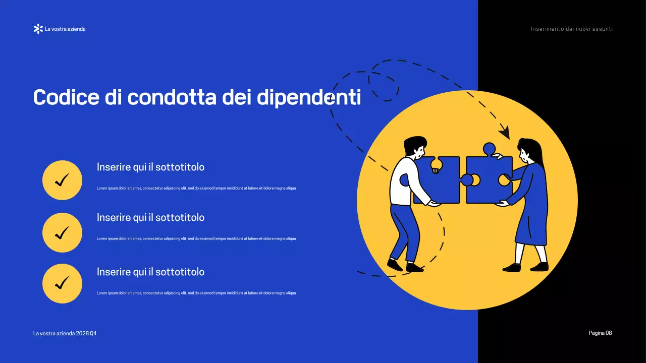 Presentazione della moderna guida all'onboarding blu-giallo