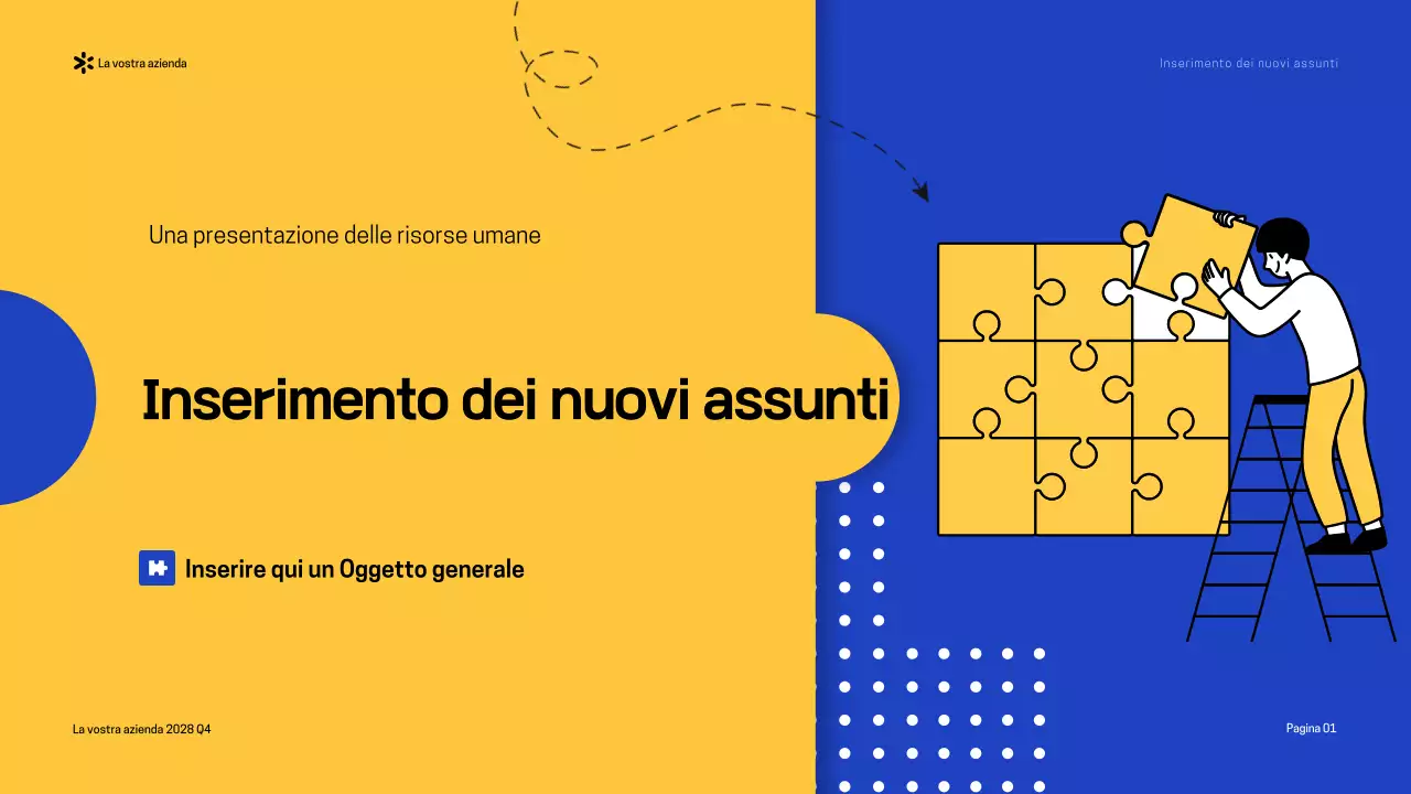 Presentazione della moderna guida all'onboarding blu-giallo