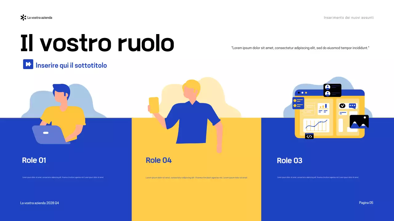 Presentazione della moderna guida all'onboarding blu-giallo