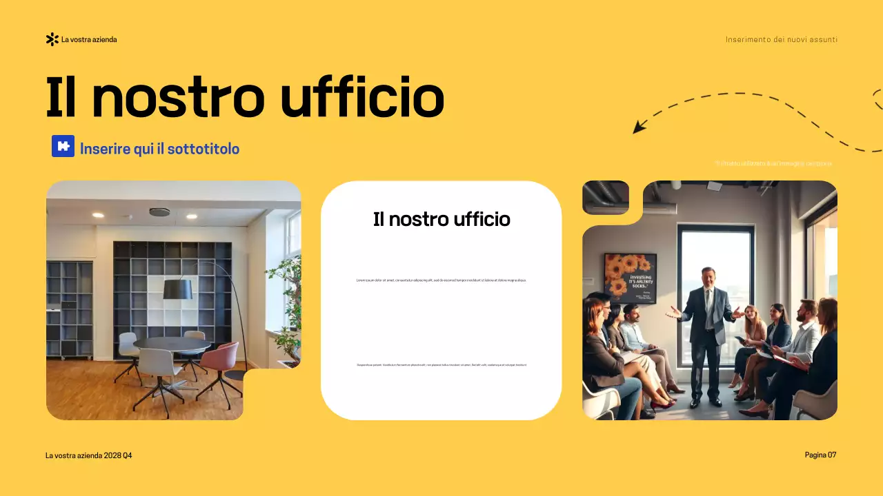 Presentazione della moderna guida all'onboarding blu-giallo