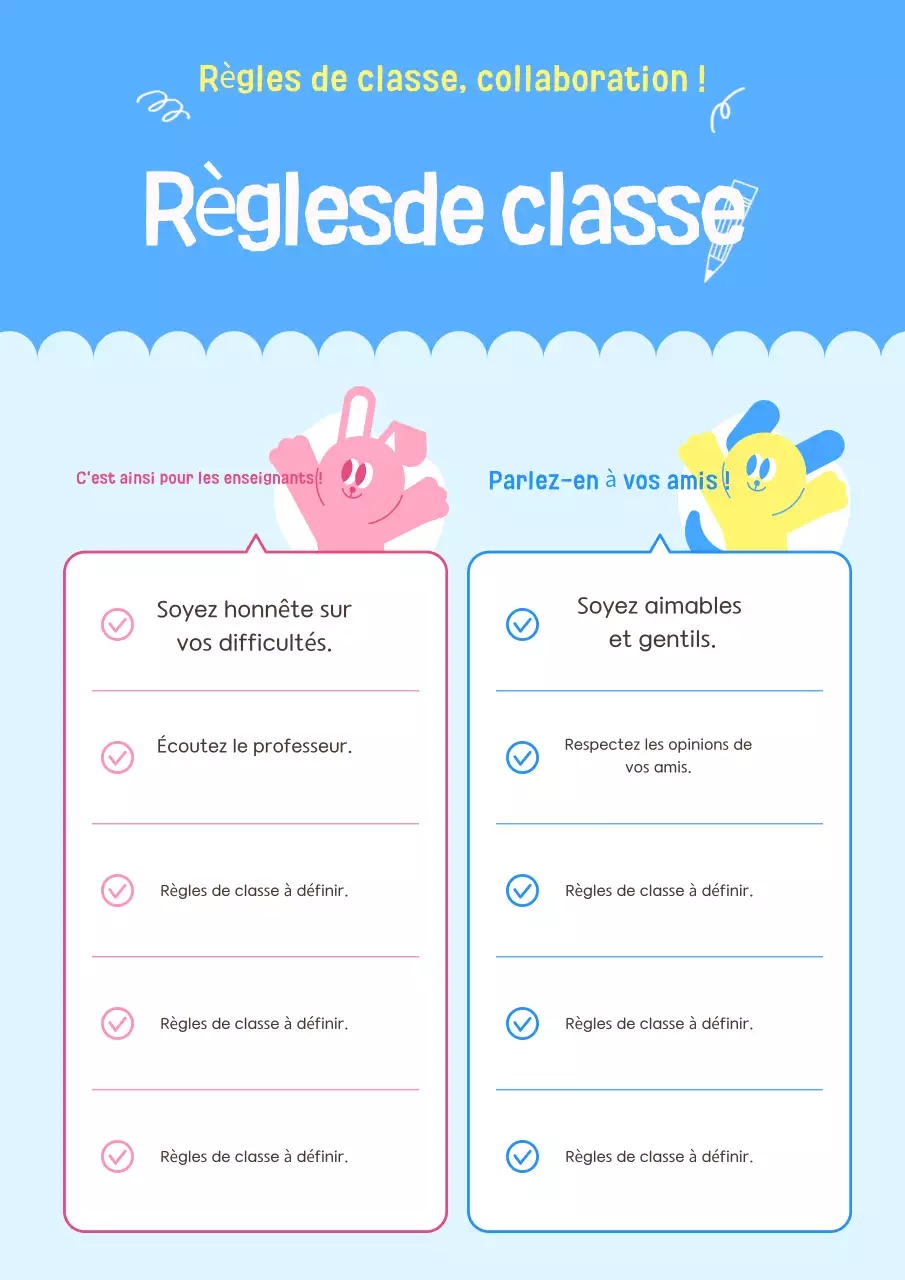 Guide des règles de la classe en bleu clair