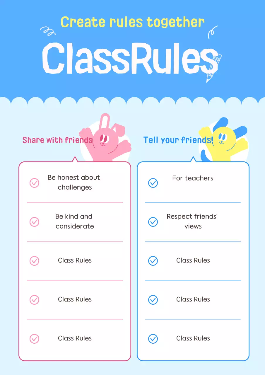 Guia de regras da sala de aula azul claro