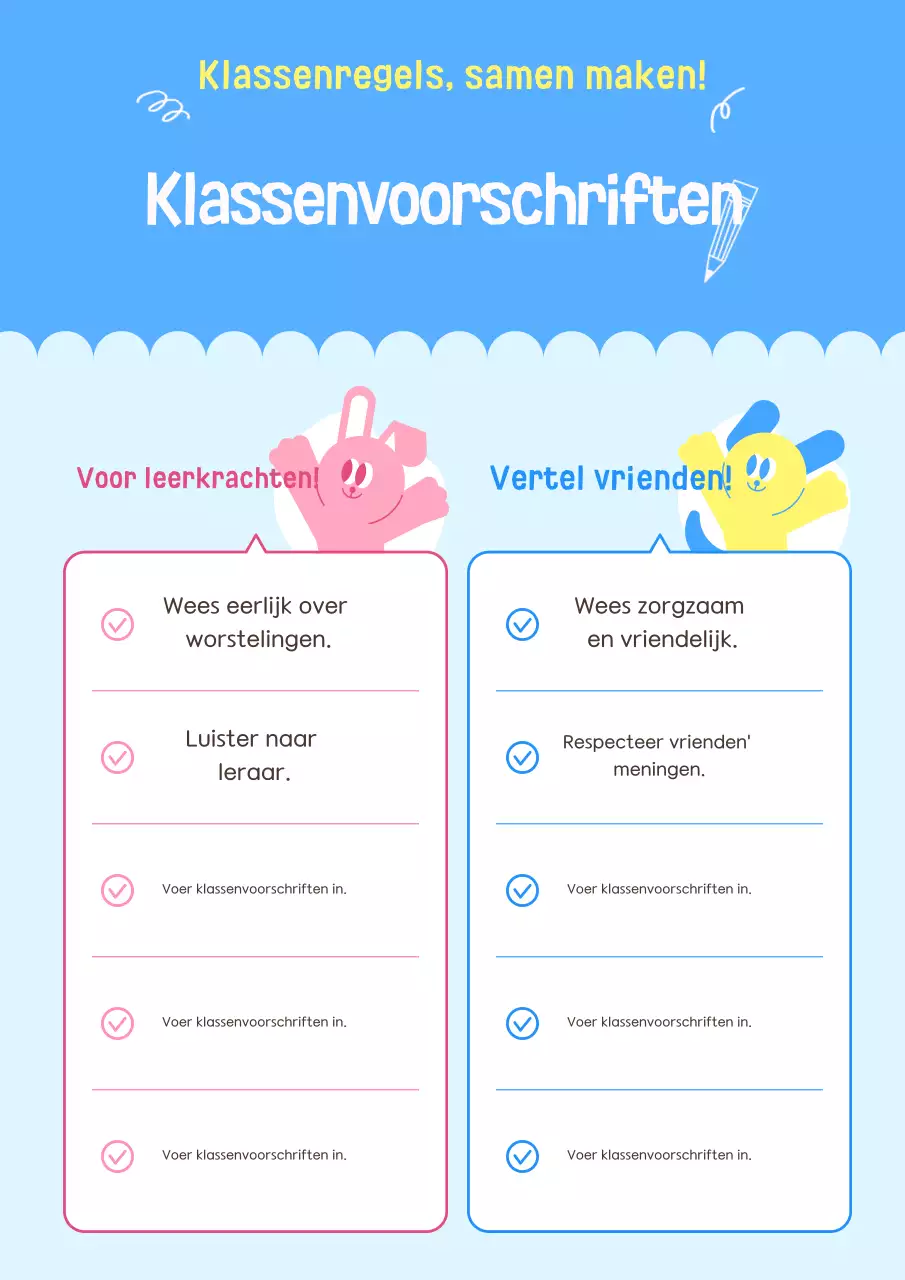 Lichtblauwe gids met regels voor klaslokalen