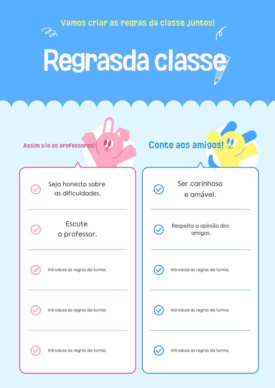 Guia de regras da sala de aula azul claro