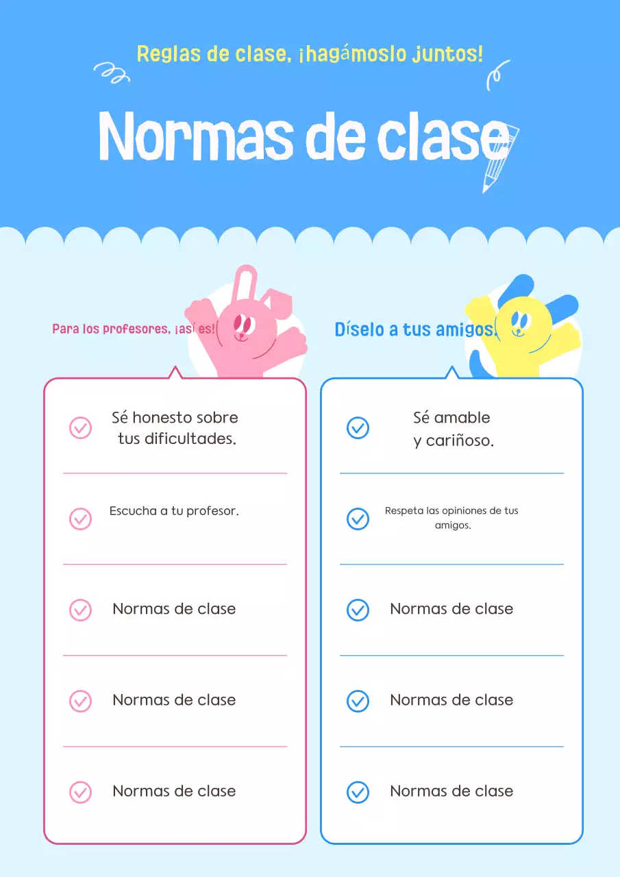 Guía de normas de clase en azul claro
