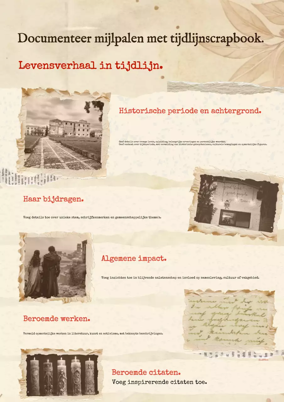 beige vintage biografie plakboek