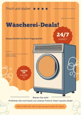 Blau Beige Retro Wäscheservice Promotion Poster