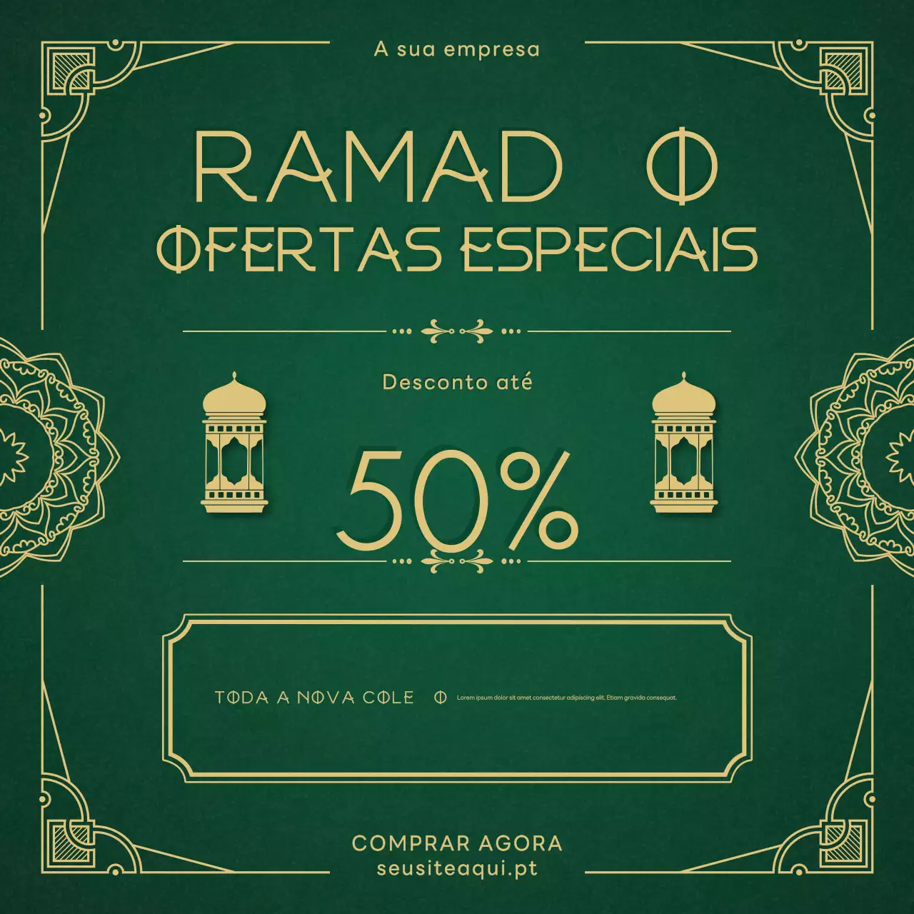 Modelo para promoção de vendas nas redes sociais para o Ramadão num estilo geométrico clássico e luxuoso