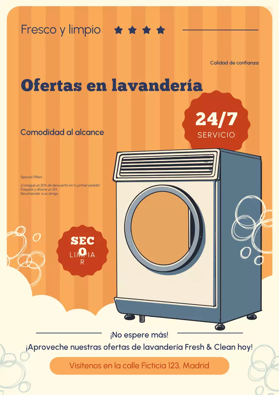 Cartel de promoción del servicio de lavandería retro beige azul