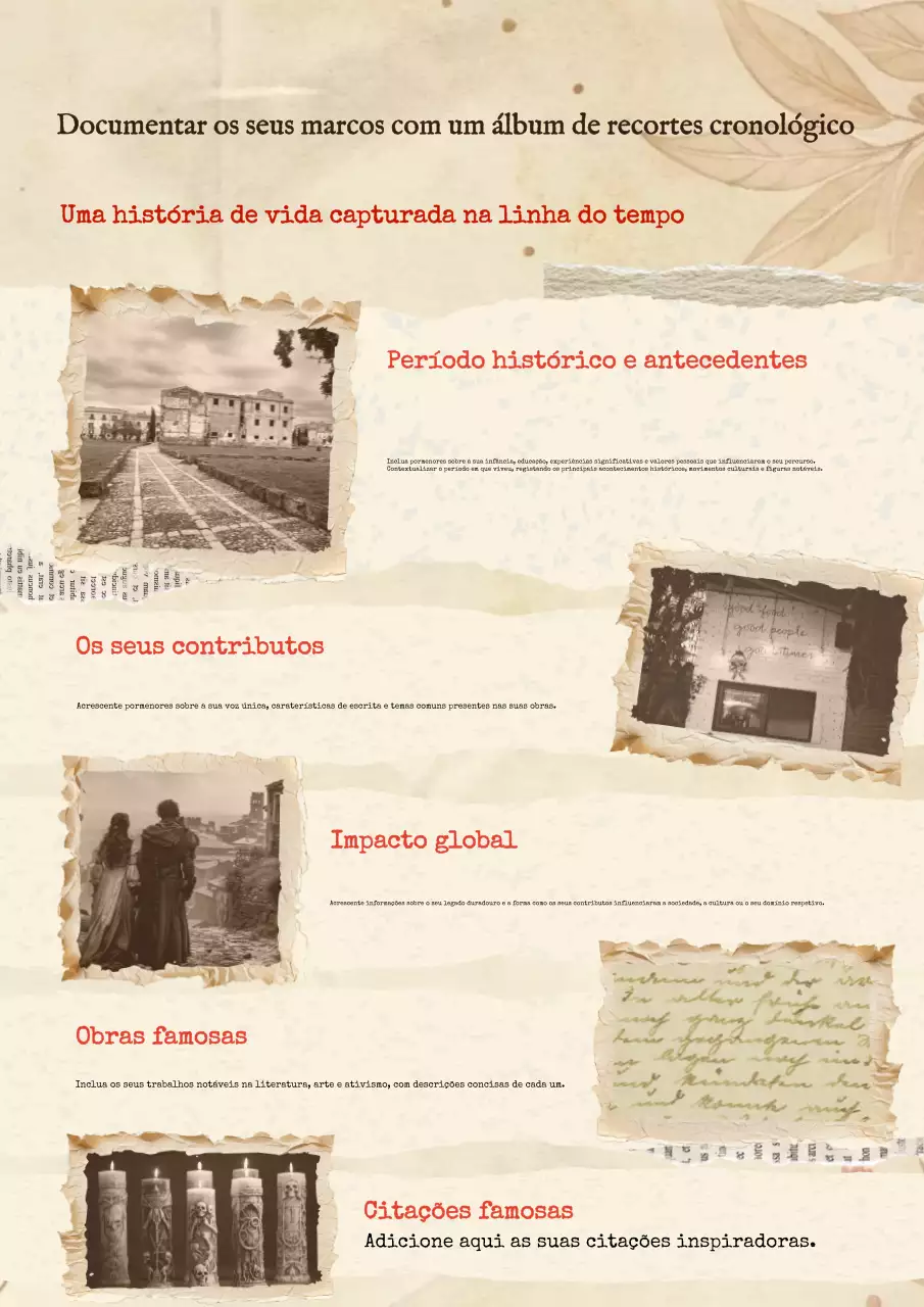 álbum de recortes biográfico vintage bege