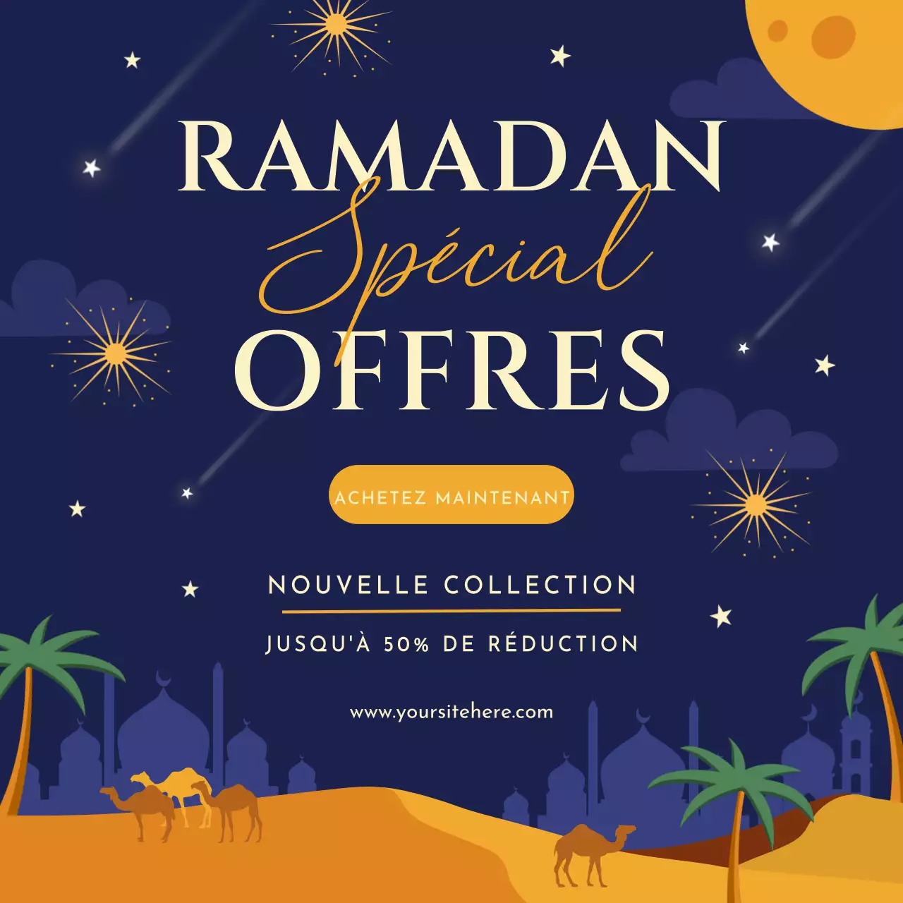 Illustration minimaliste d'un modèle de média social pour la promotion des ventes du Ramadan