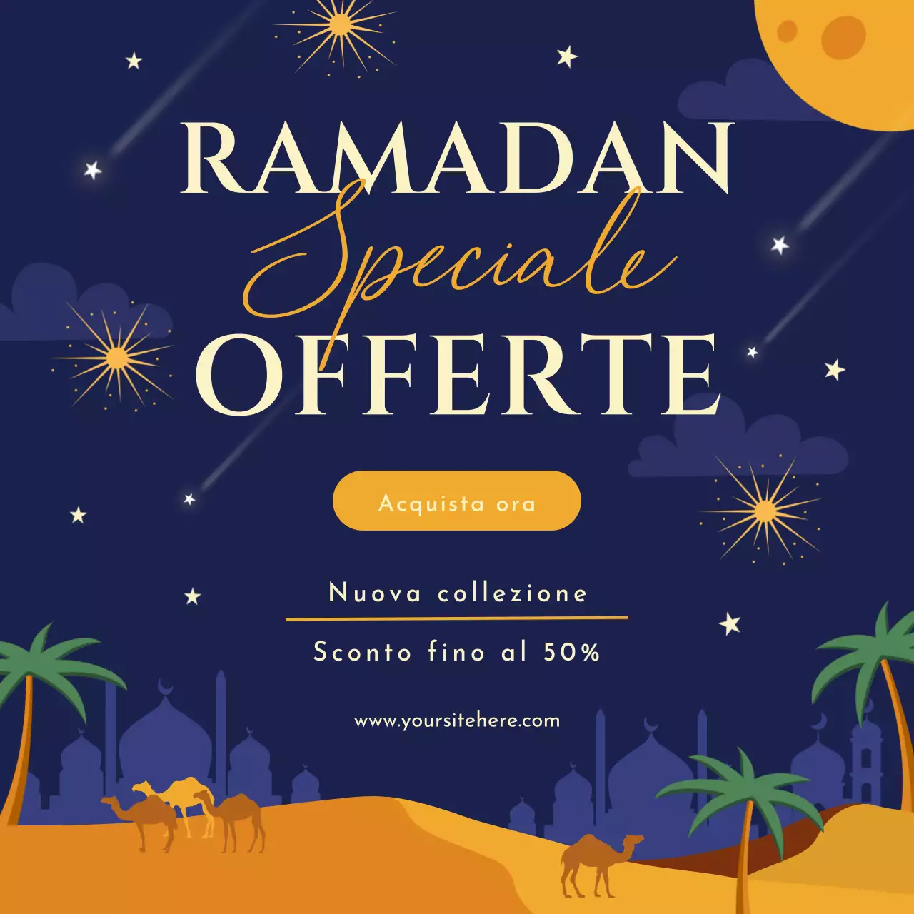 Illustrazione minimalista del modello di promozione delle vendite del Ramadan sui social media