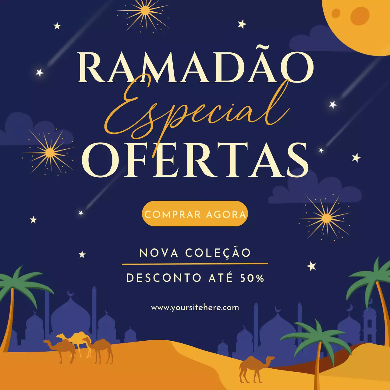Ilustração minimalista do modelo para redes sociais de promoção de vendas do Ramadão