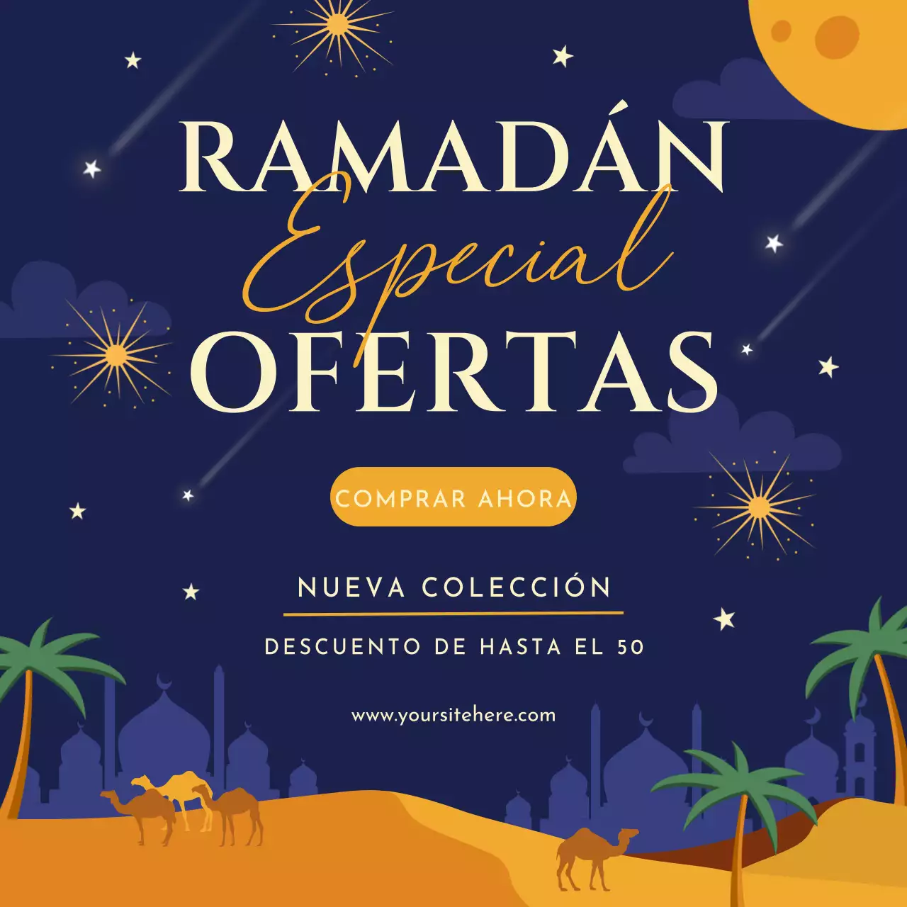 Ilustración minimalista de una plantilla para redes sociales de promoción de ventas del Ramadán