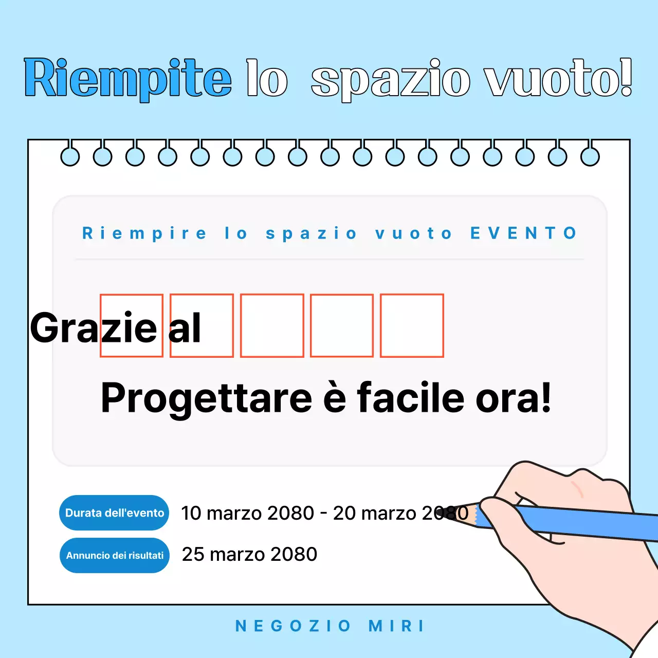 Annuncio di evento pulito di colore azzurro