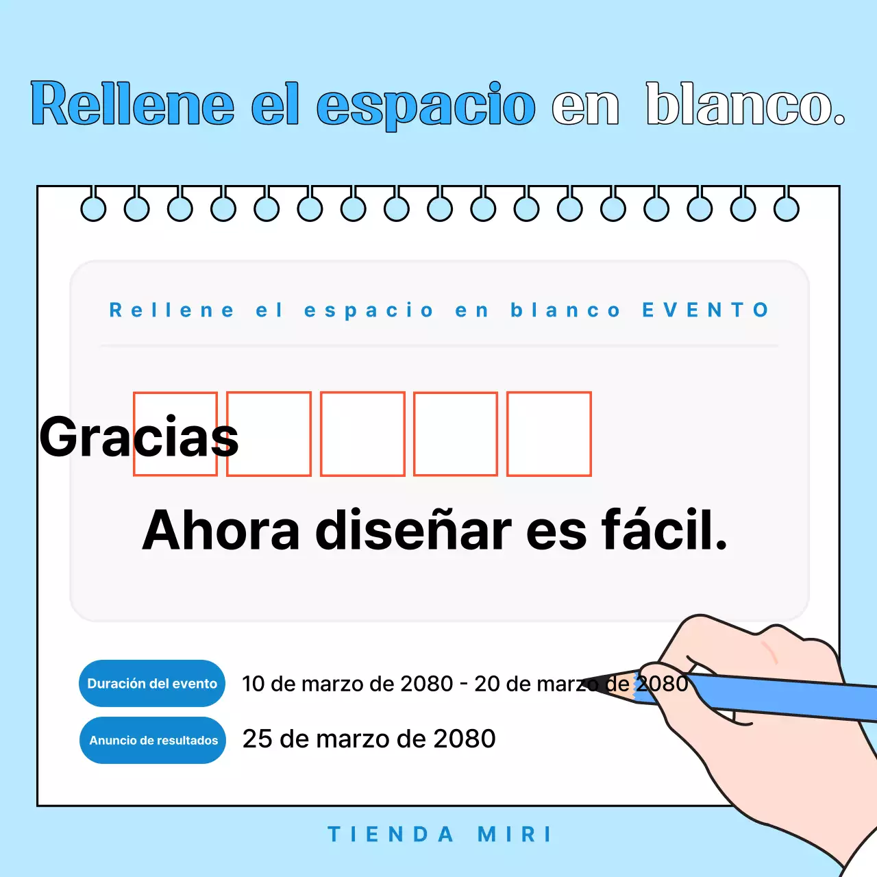 Anuncio de evento ordenado en azul claro