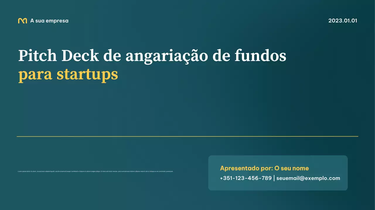 Apresentação de arranque profissional em azul-petróleo