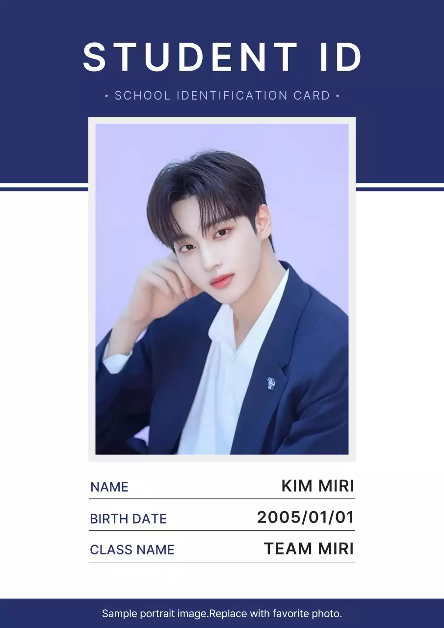 Navy Blue Simple Student ID Business Card