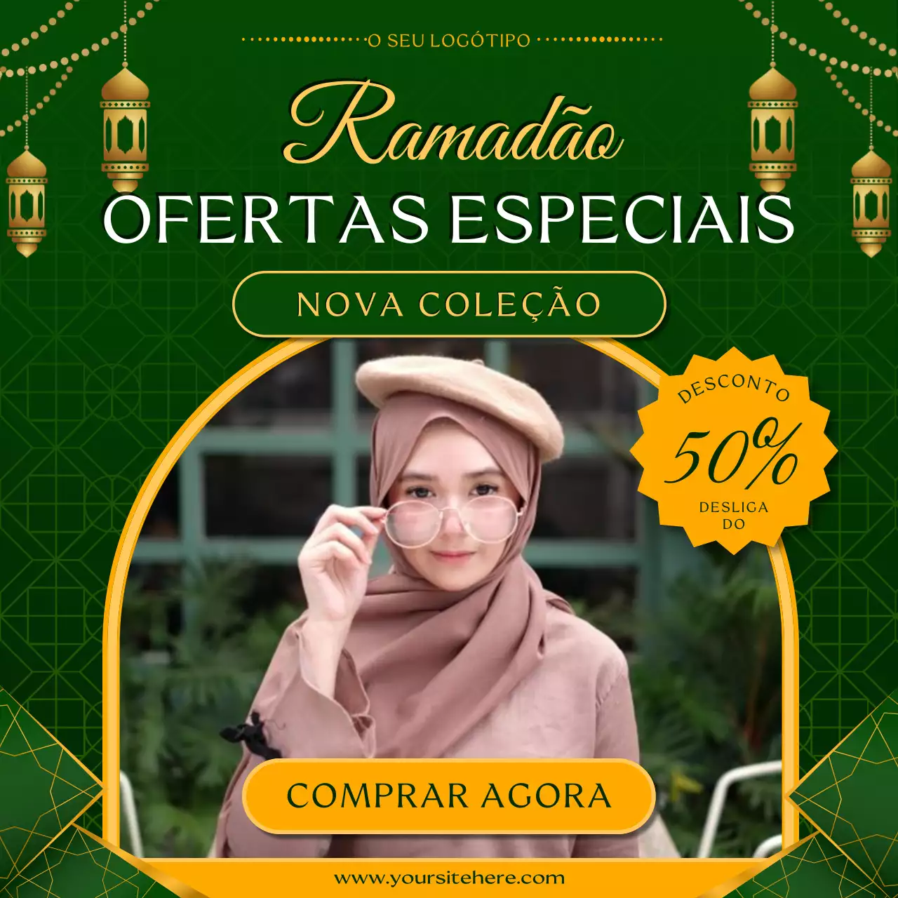 promoção de moda verde e elegante para o ramadão