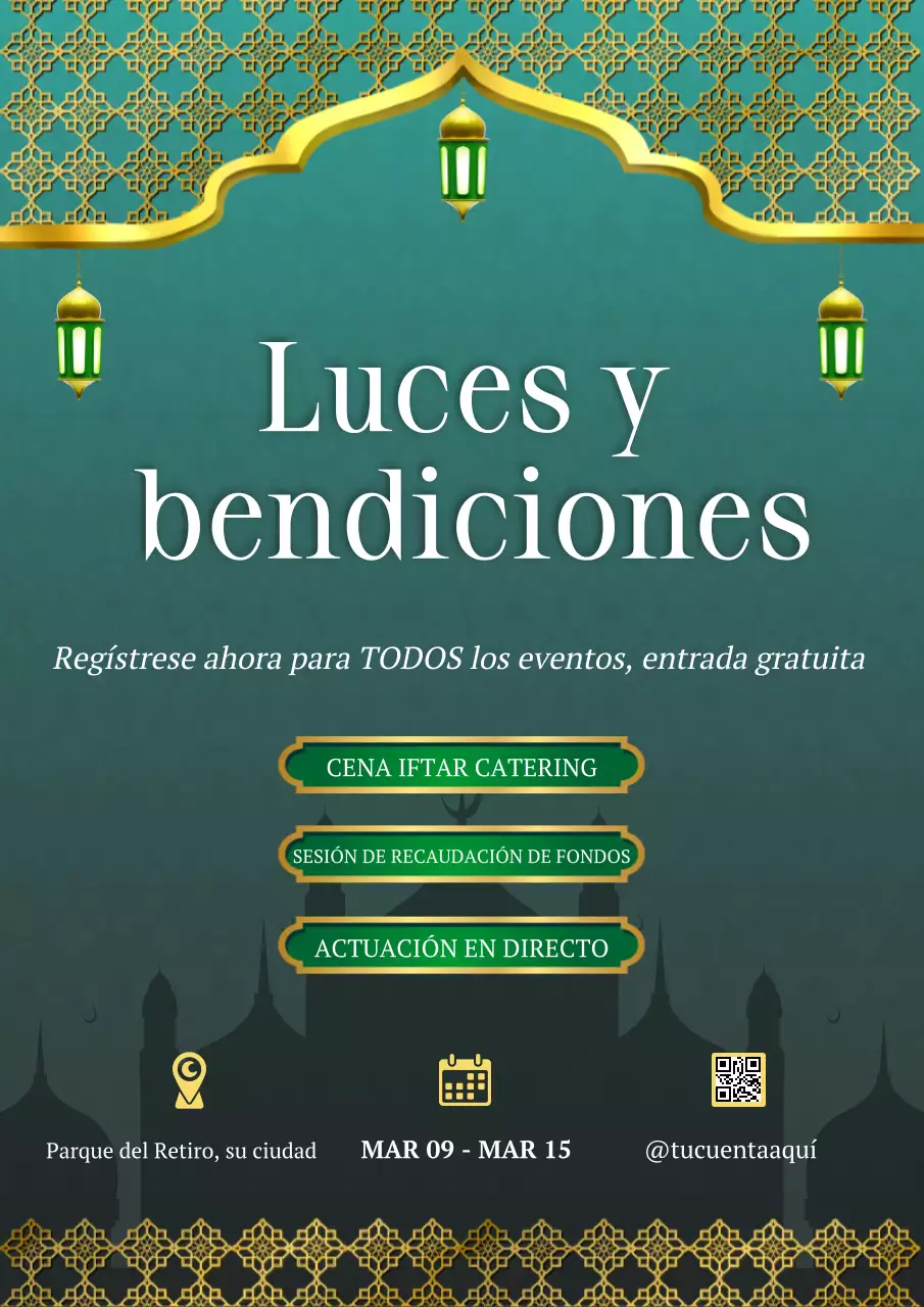 Cartel web verde de promoción de actos tradicionales del Ramadán
