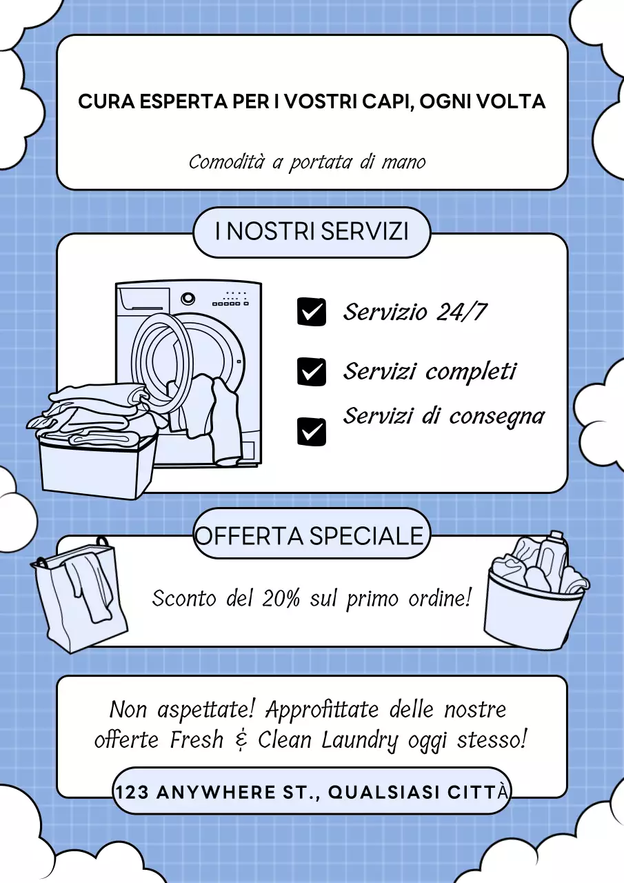 poster promozionale della lavanderia moderna blu